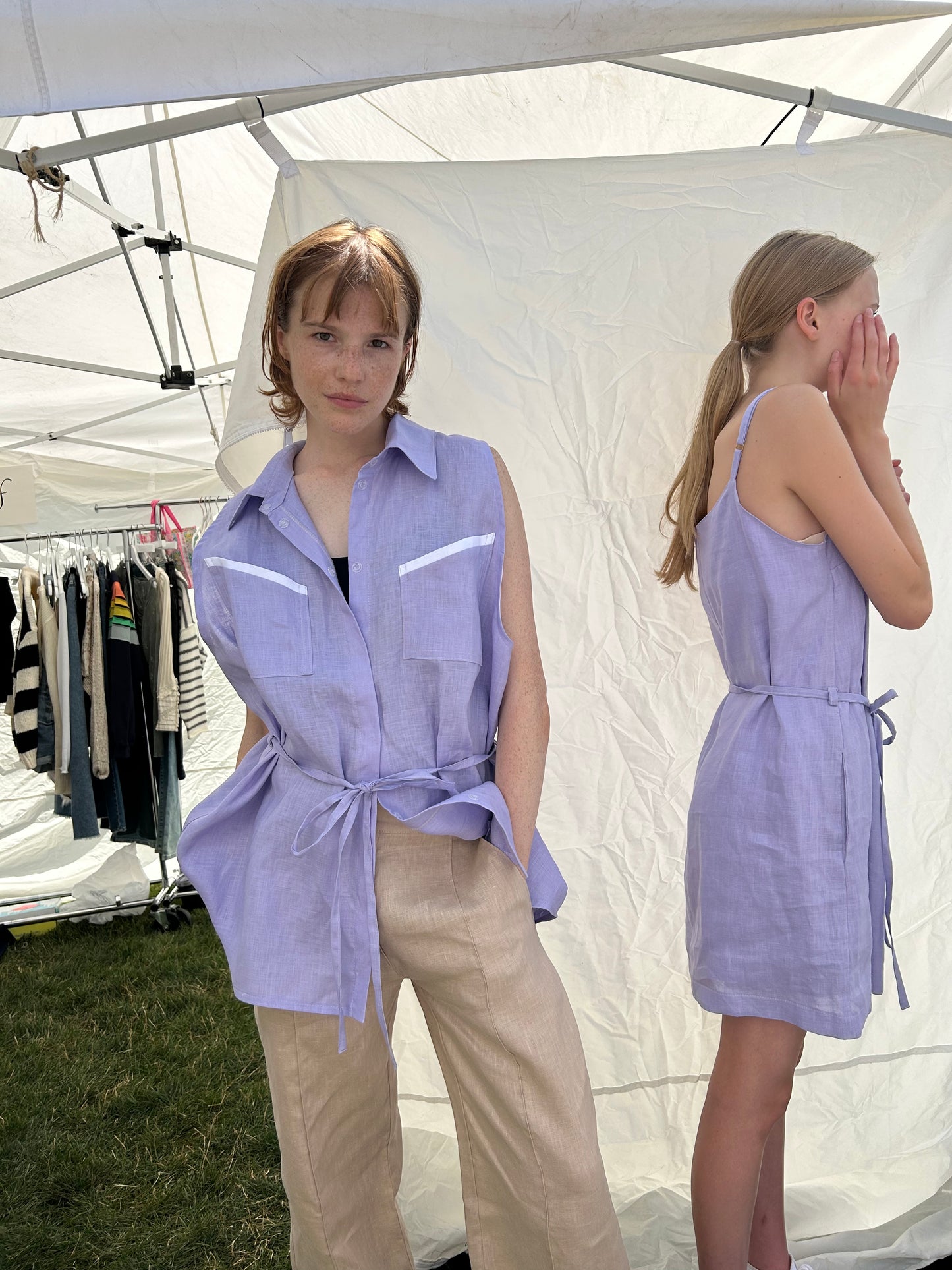 Purple Oversized Linen sleeveless Shirt