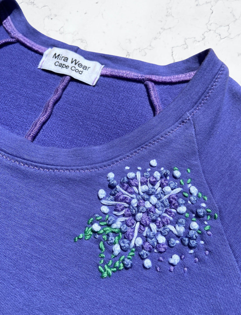 Lavender Purple Sweater with a Hydrangea Hand Embroidery
