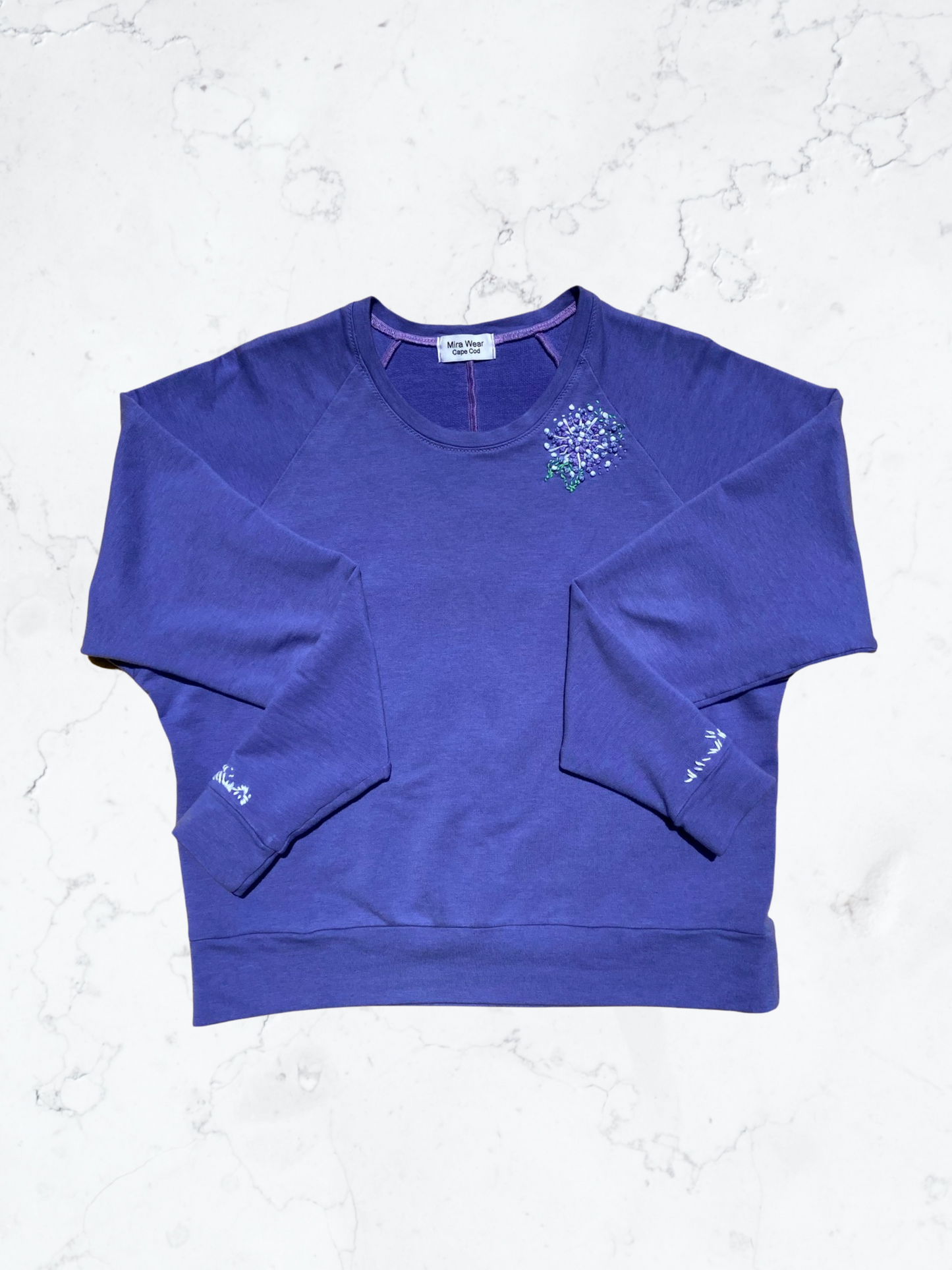 Lavender Purple Sweater with a Hydrangea Hand Embroidery