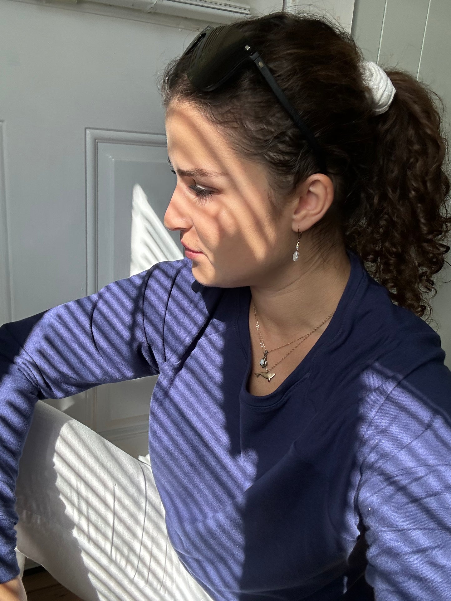 Navy Blue Sweater with Wave Hand Embroidery