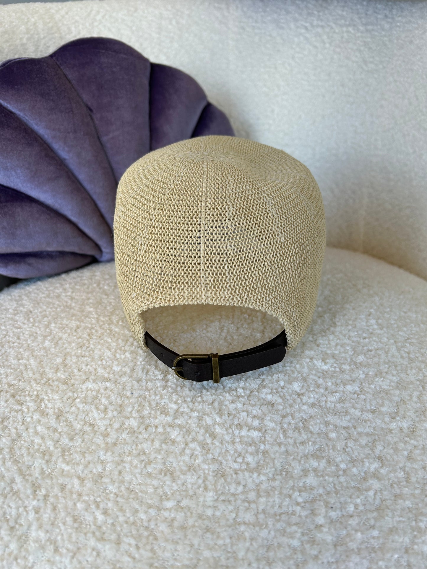 Straw Baseball Hat with Hydrangea Embroidery