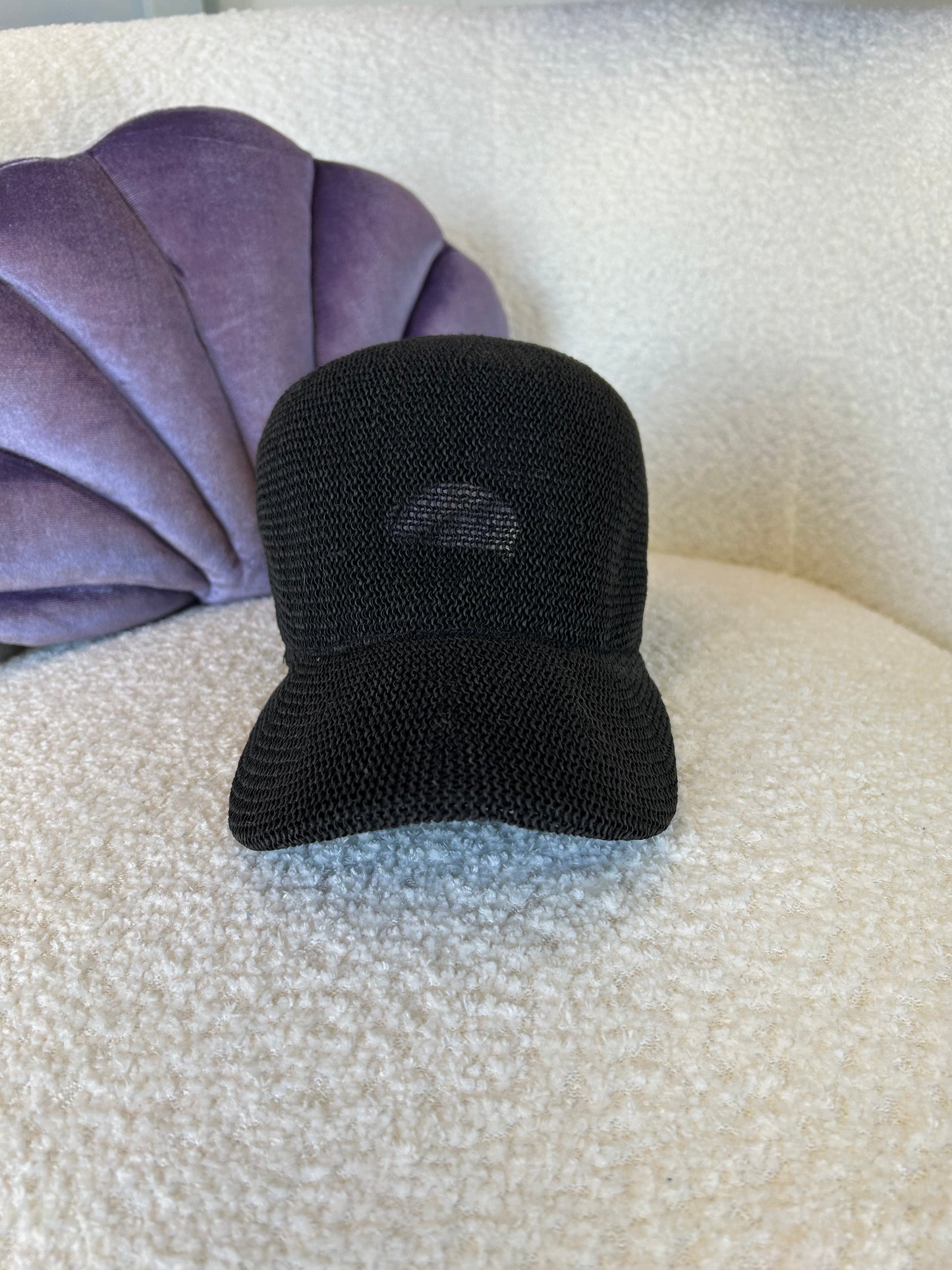 Straw Baseball Hat with Hydrangea Embroidery