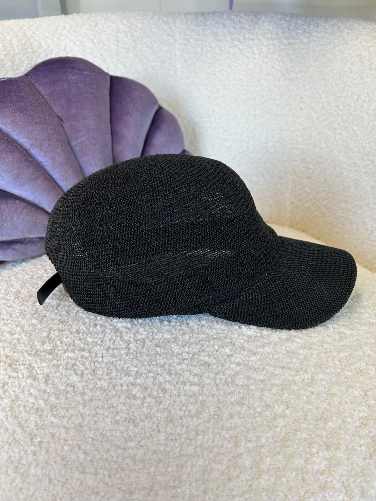 Straw Baseball Hat with Hydrangea Embroidery