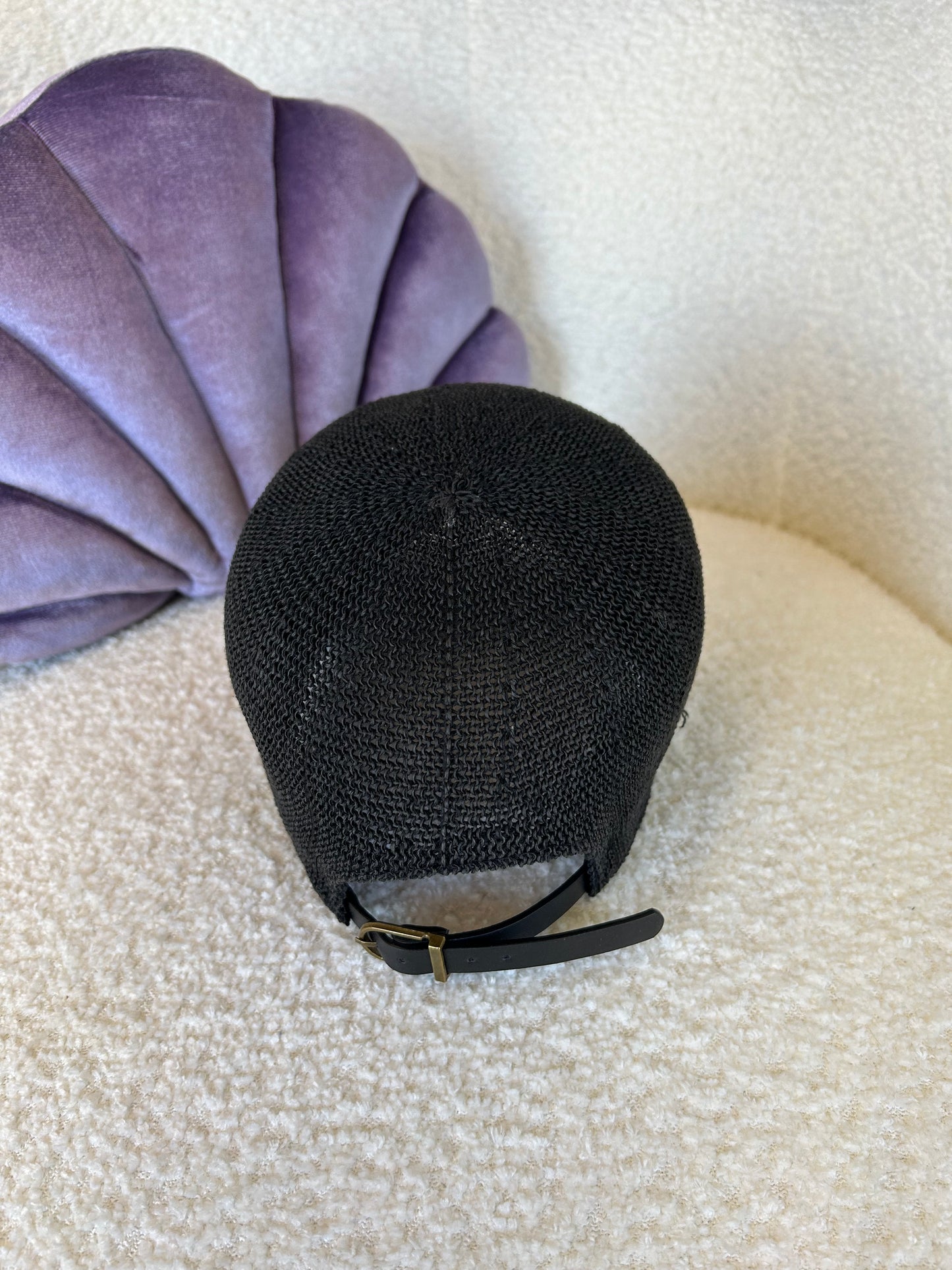 Straw Baseball Hat with Hydrangea Embroidery