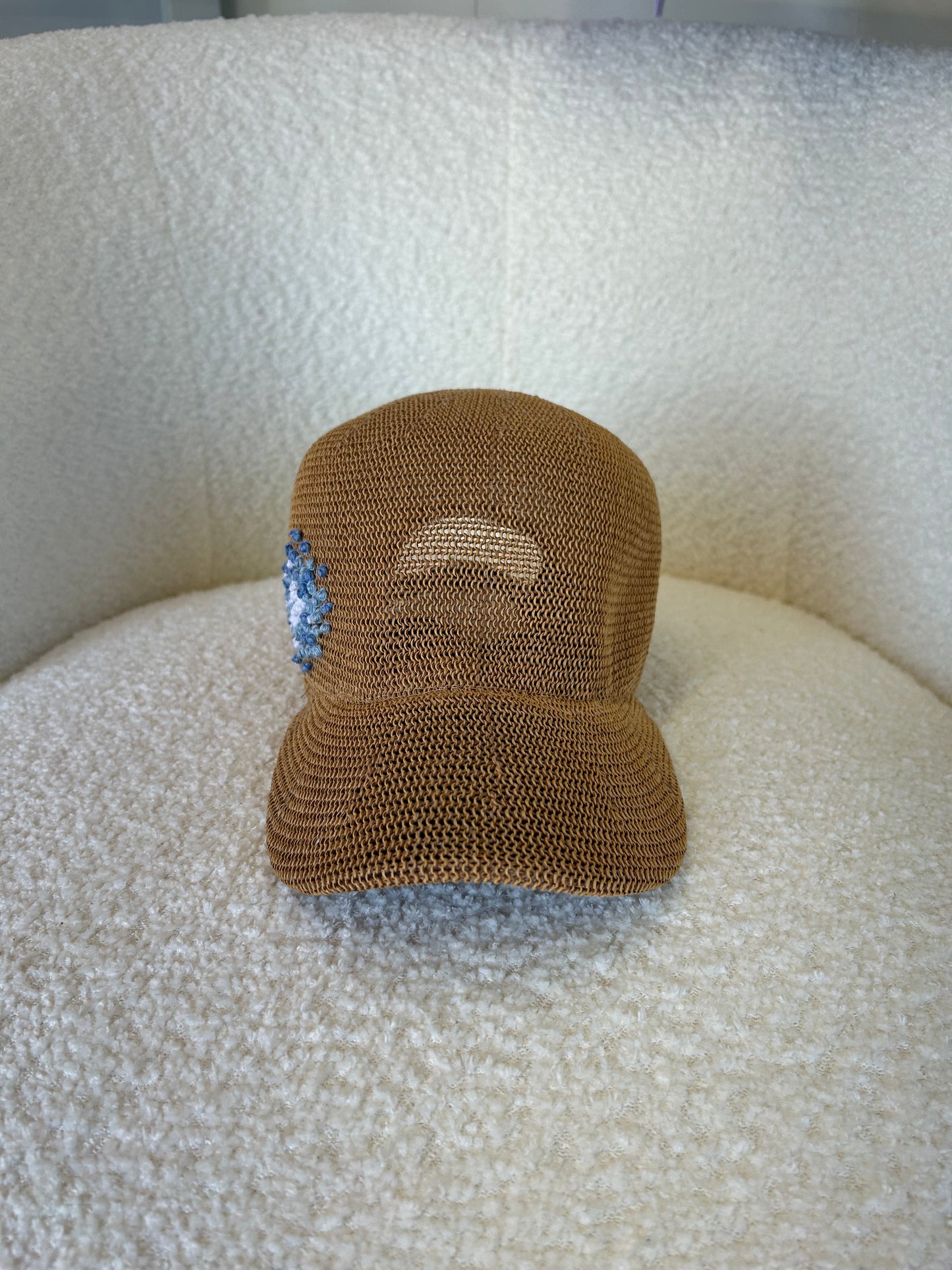 Straw Baseball Hat with Hydrangea Embroidery