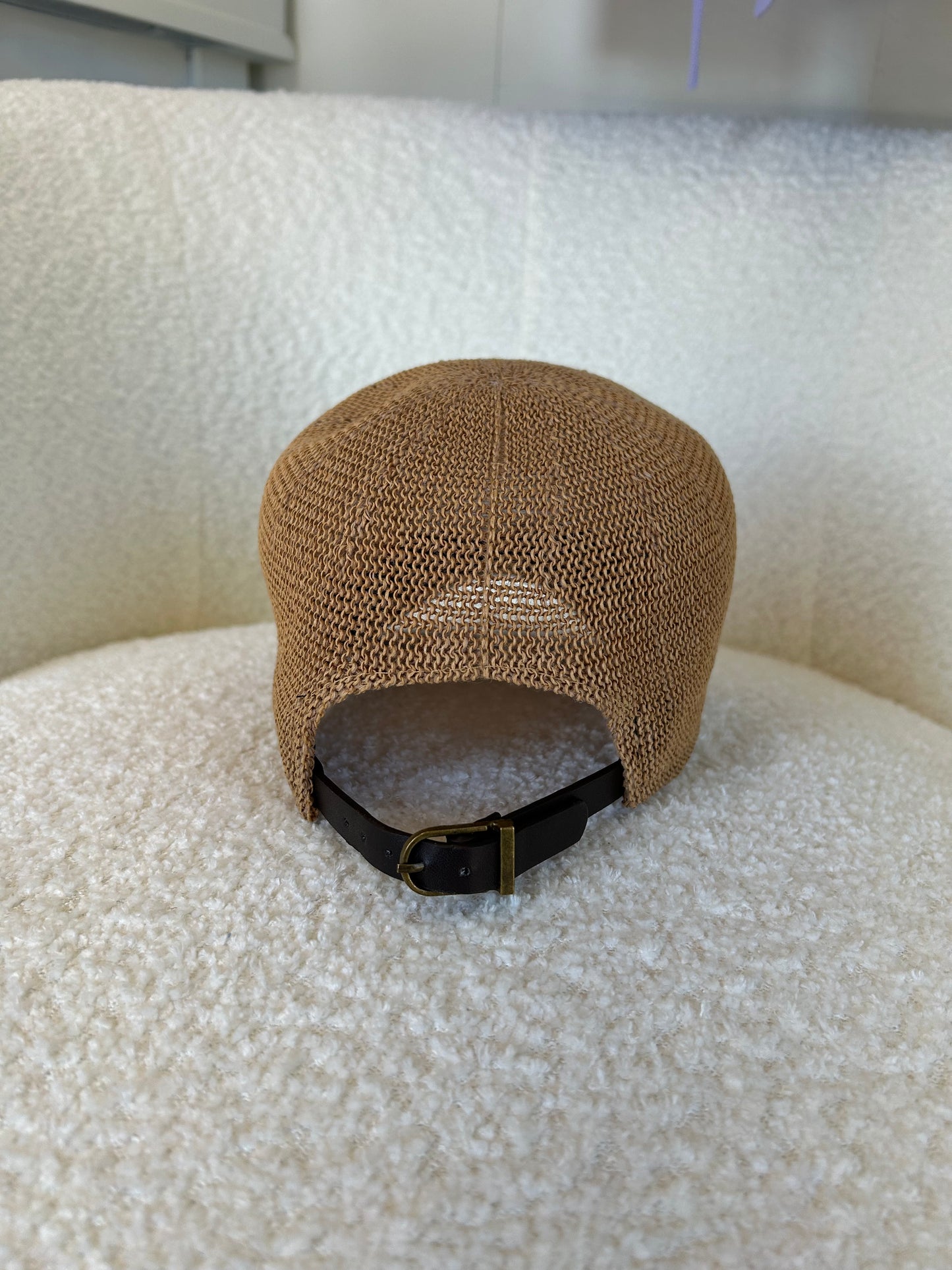 Straw Baseball Hat with Hydrangea Embroidery