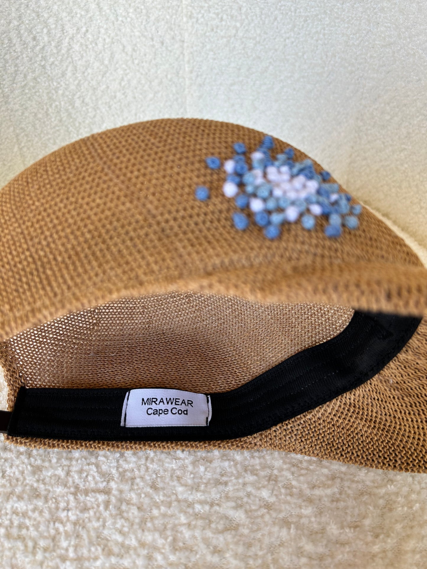 Straw Baseball Hat with Hydrangea Embroidery