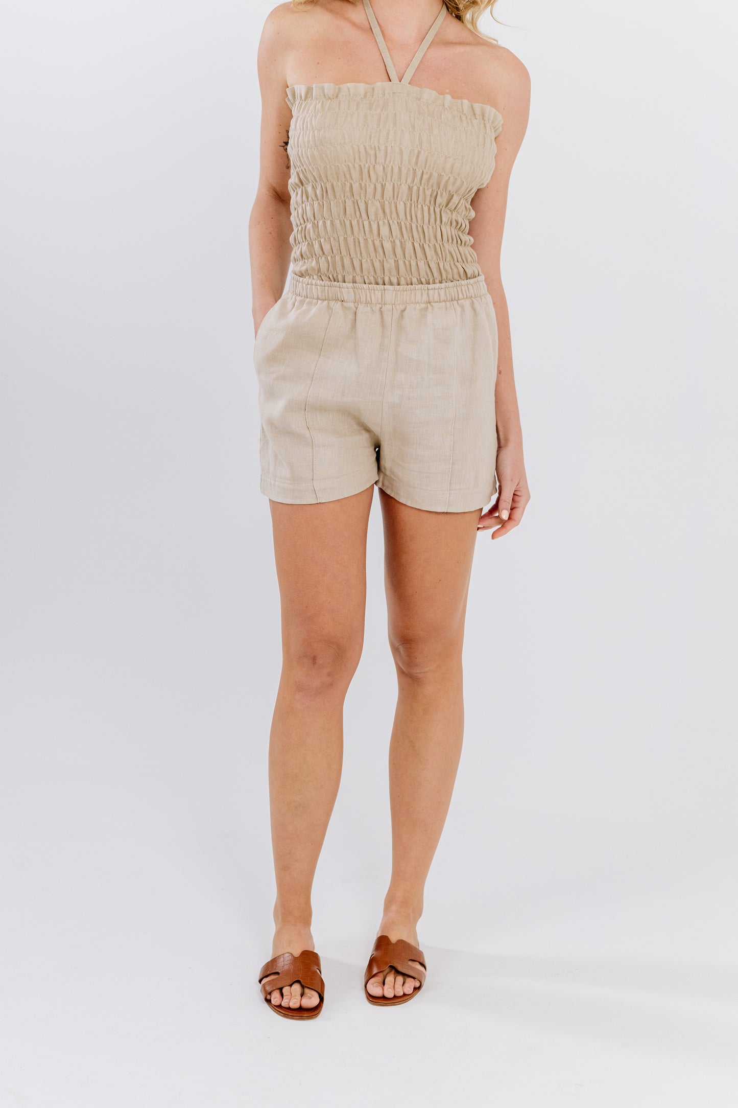 Sand Beige Upscale Linen Shorts