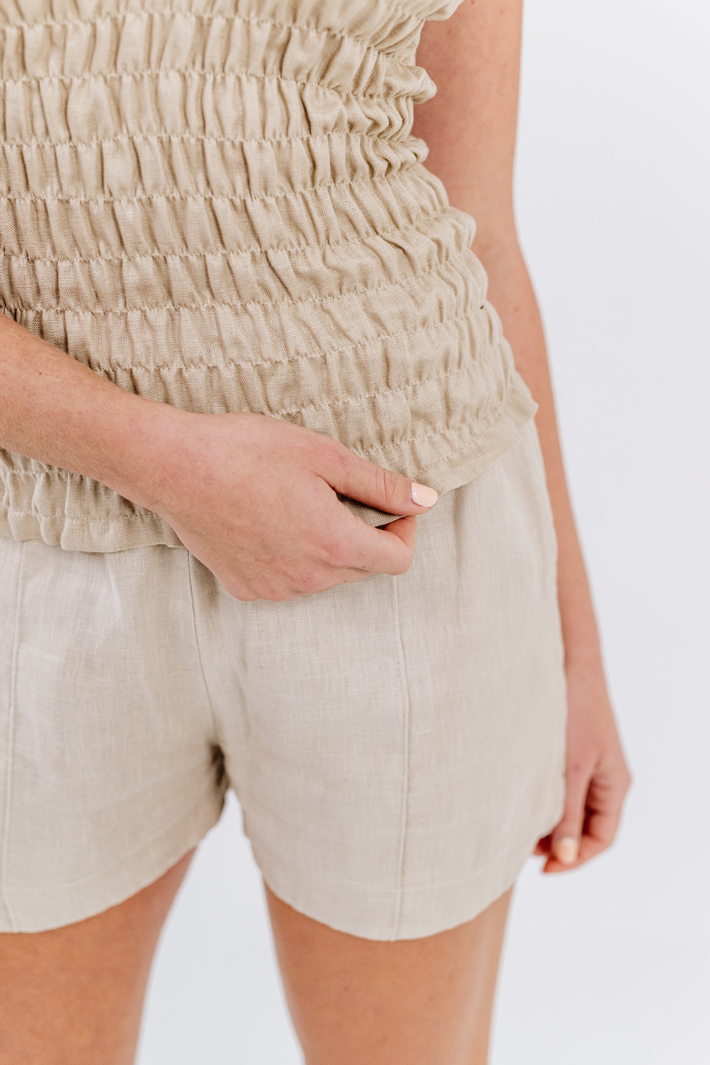 Sand Beige Upscale Linen Shorts
