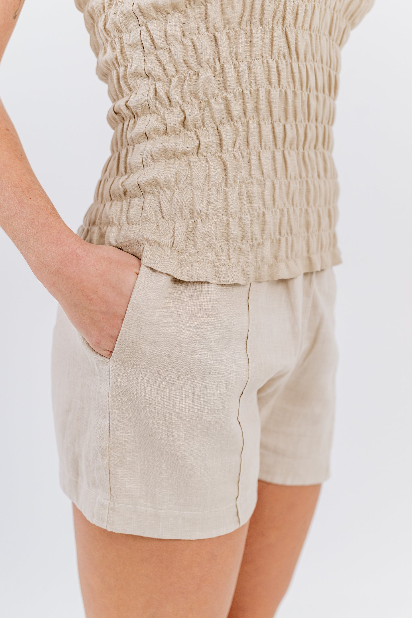 Sand Beige Upscale Linen Shorts