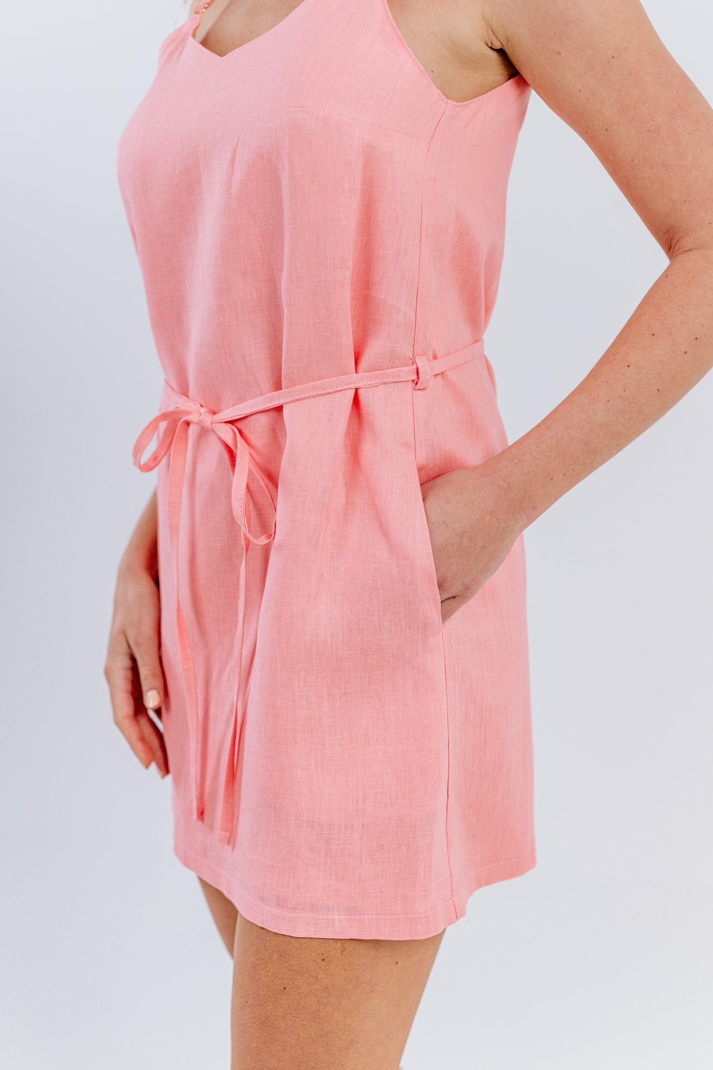 Salmon Linen Spaghetti Dress
