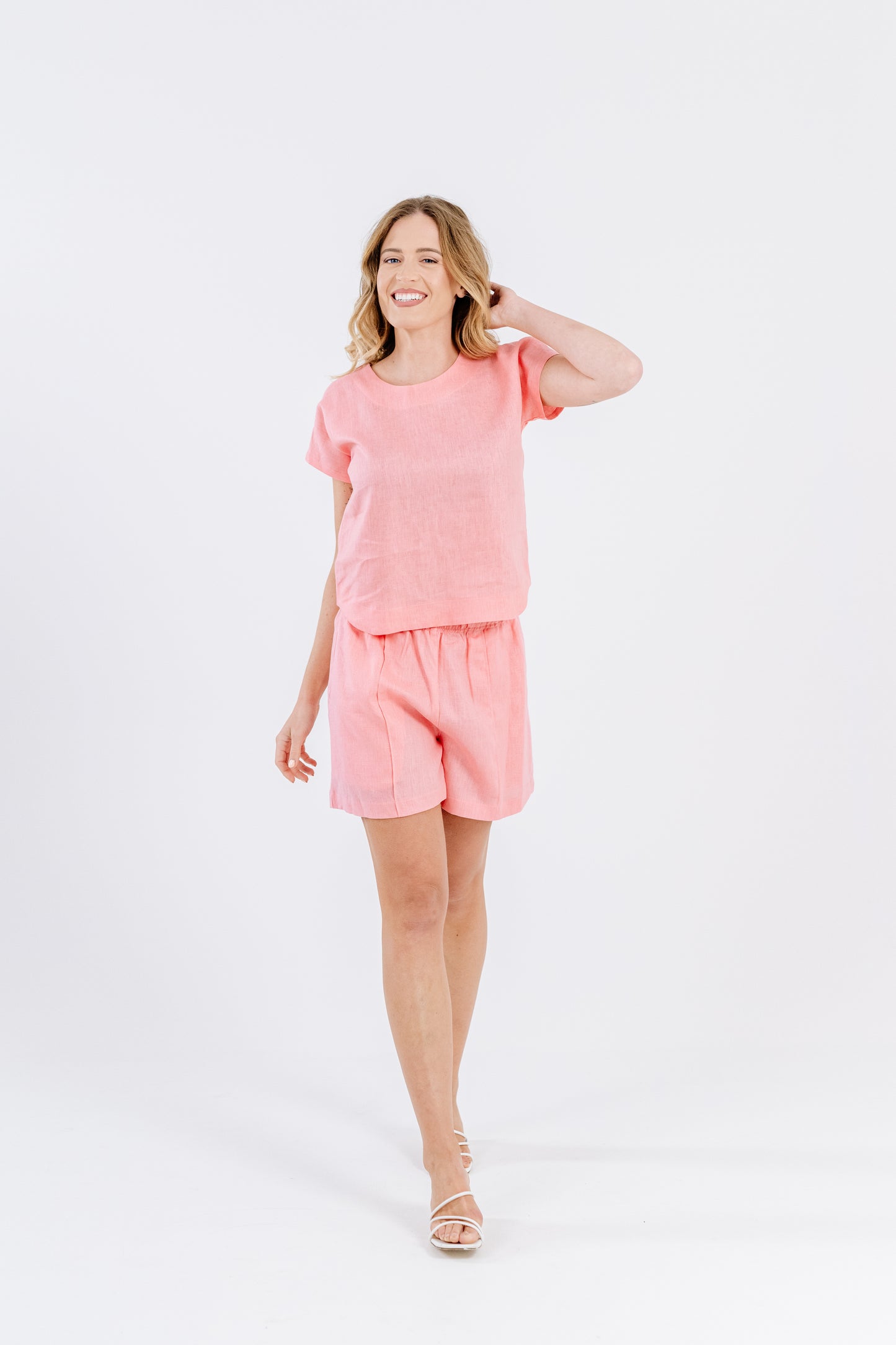 Salmon Upscale Linen Shorts