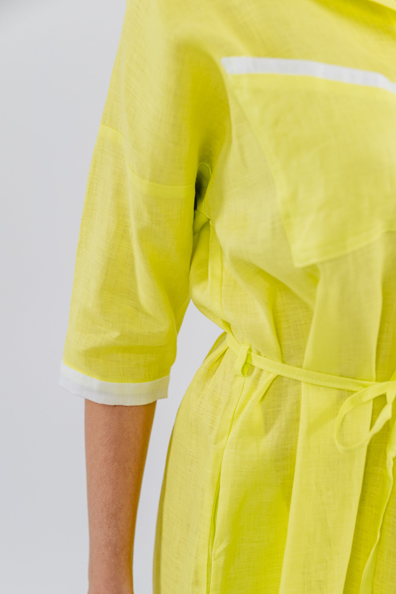 MW Button Down Linen Dress in Neon