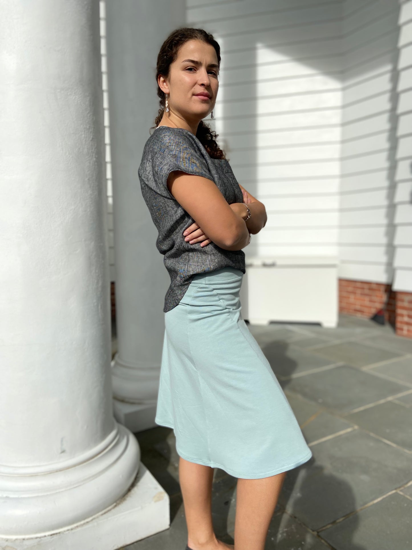 Pastel Mint Organic Cotton flare Skirt with Whale Hand Embroidery