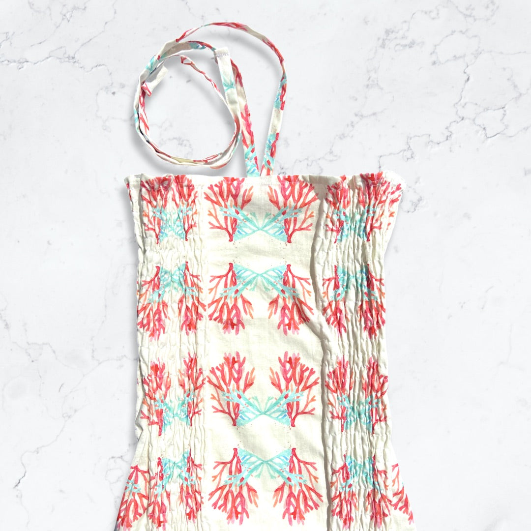 Hot pink and Blue coral print scrunchie dress