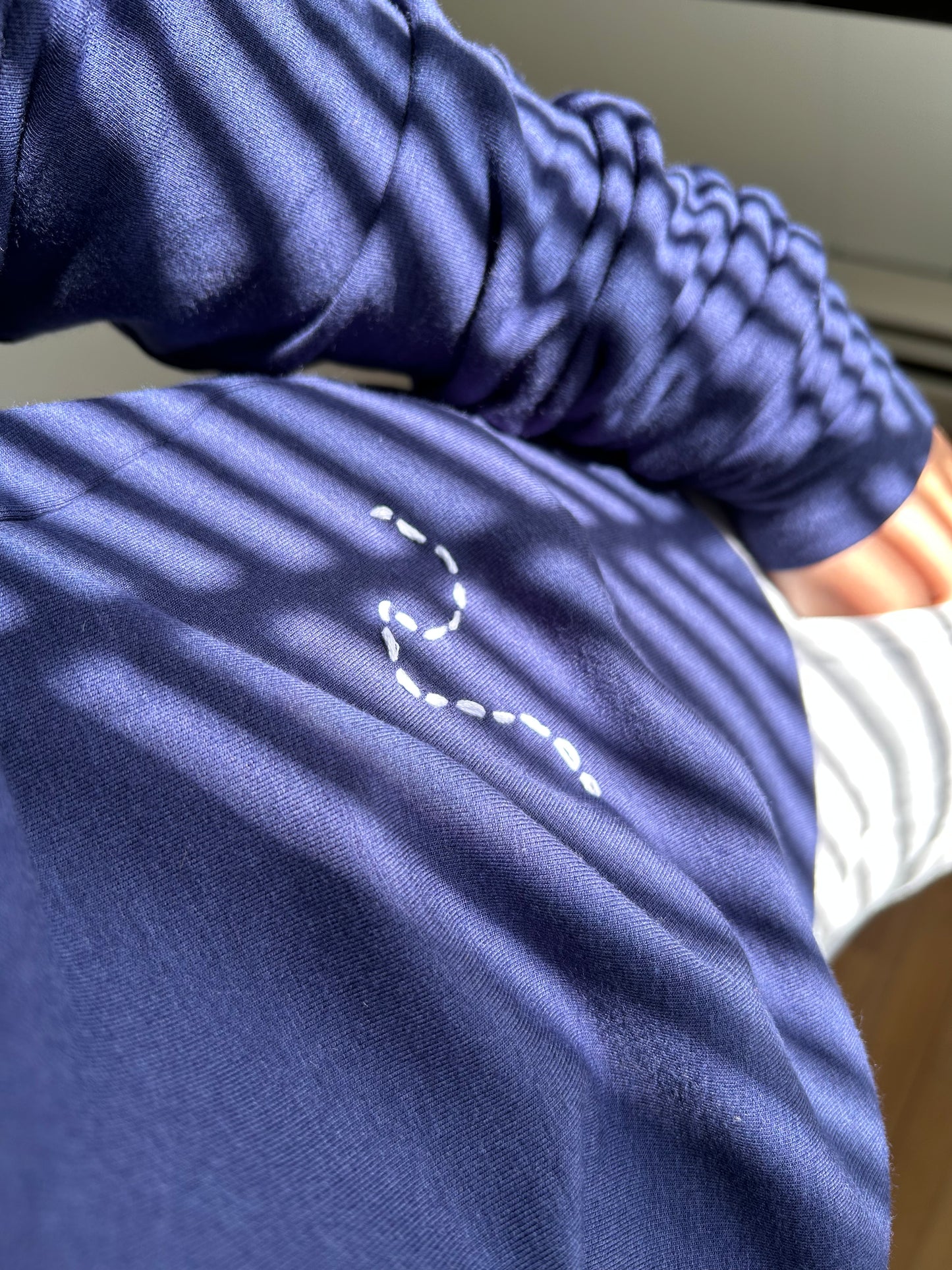 Navy Blue Sweater with Wave Hand Embroidery