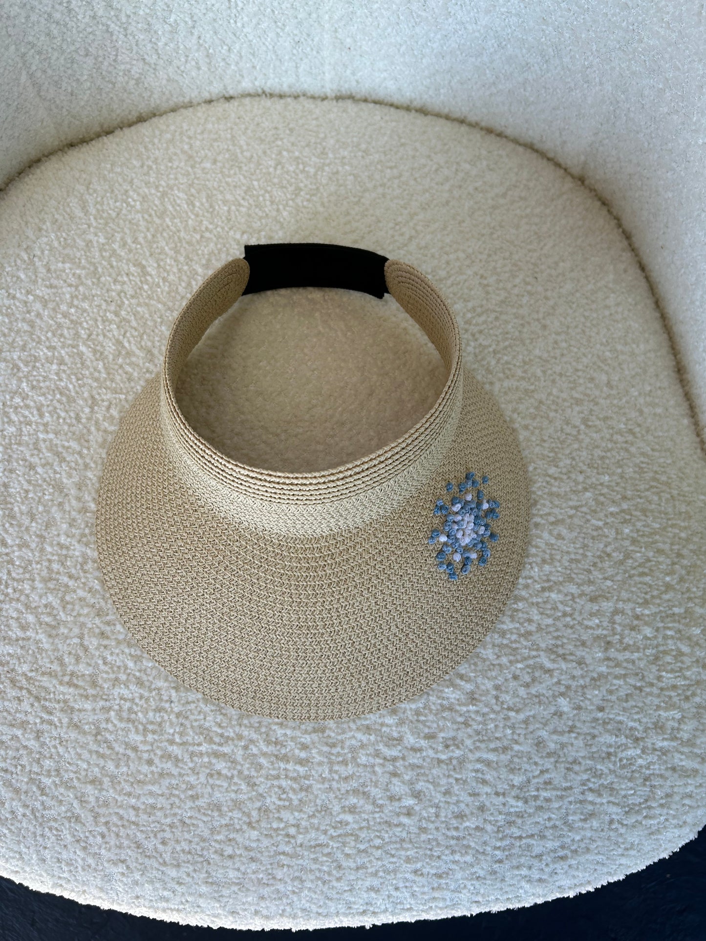 Straw Visor Hat with Hydrangea Embroidery