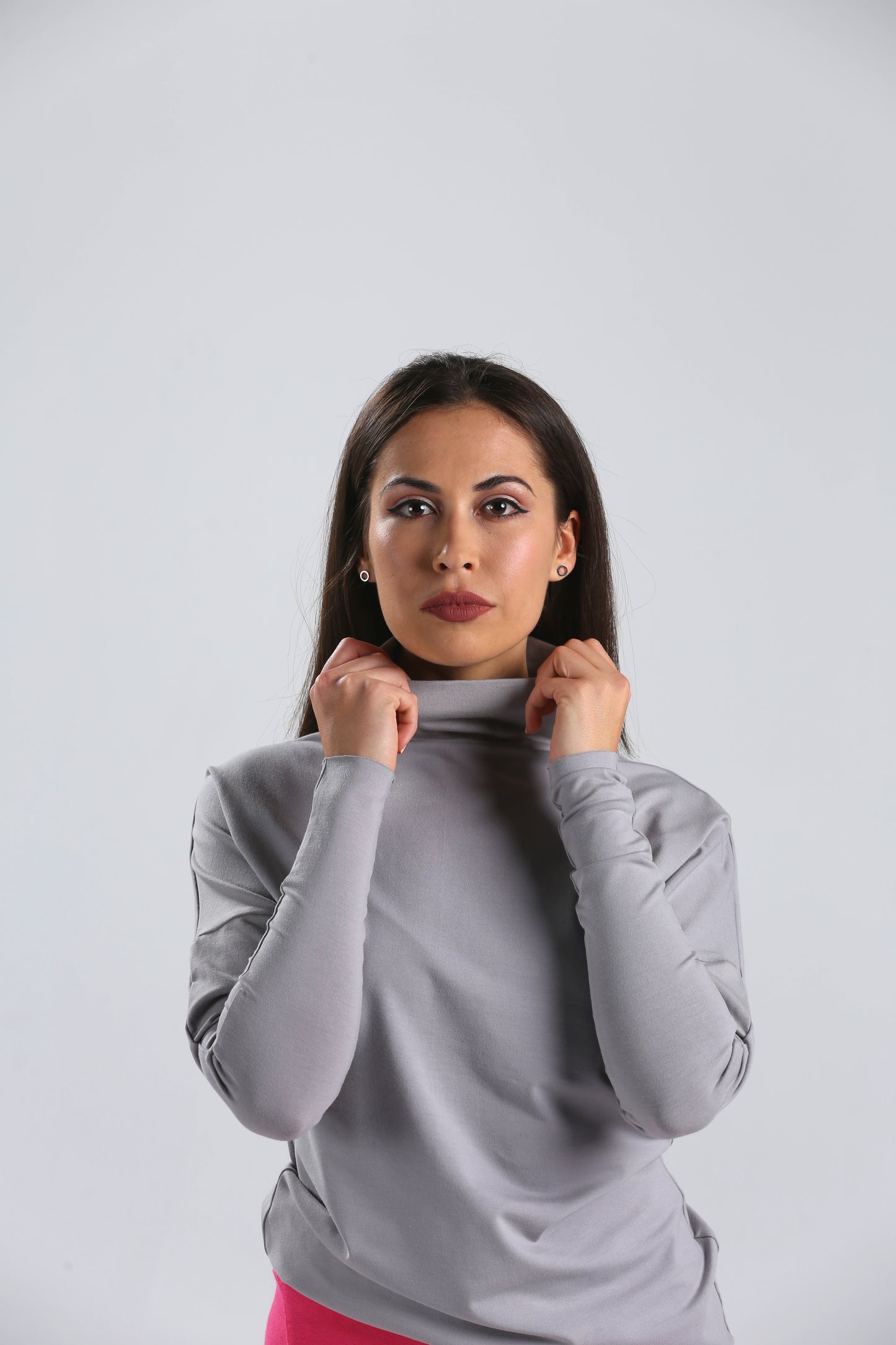 Cloud Grey Turtleneck Plain Top