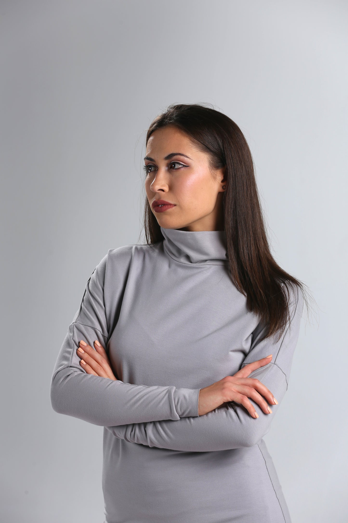 Cloud Grey Turtleneck Plain Top