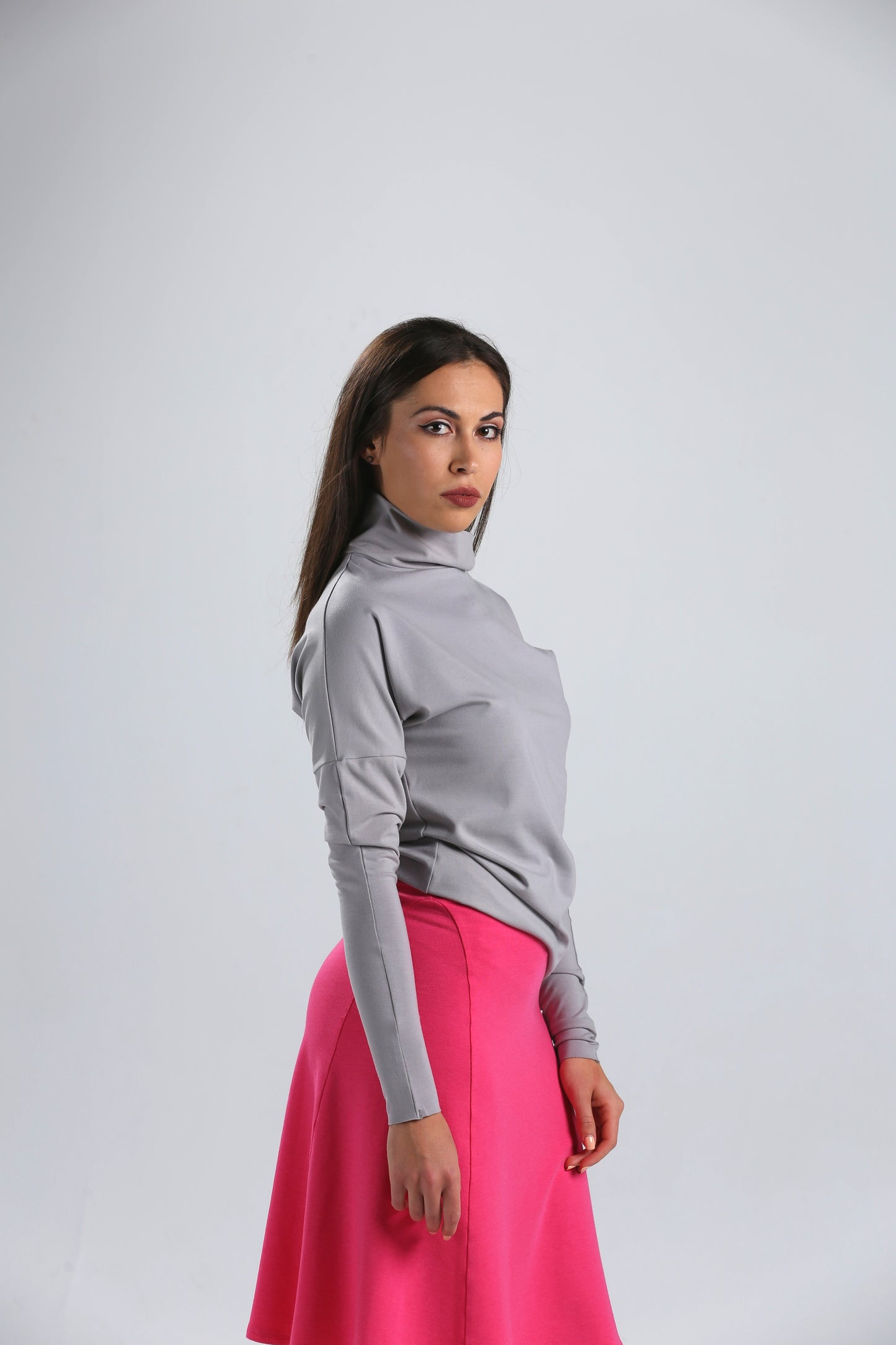 Cloud Grey Turtleneck Plain Top